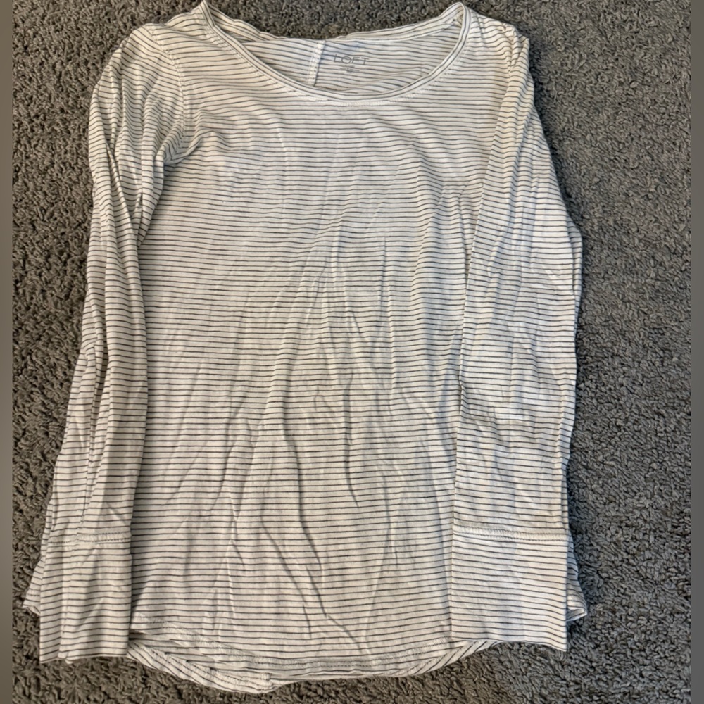 LOFT Petite White and Black Striped Tee